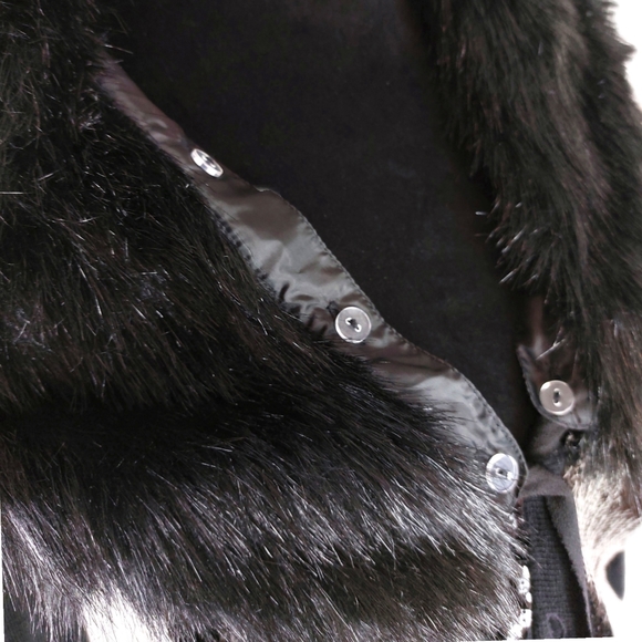 Jones New York Petite Black Fur Collar Wool Blend Sequins Cardigan Sz PM NWT - Picture 3 of 9
